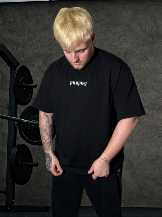 PUMPIFY Old English Boxy Oversized Tee (Black)