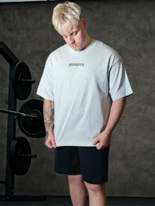 PUMPIFY Old English Boxy Oversized Tee (Cool Grey)