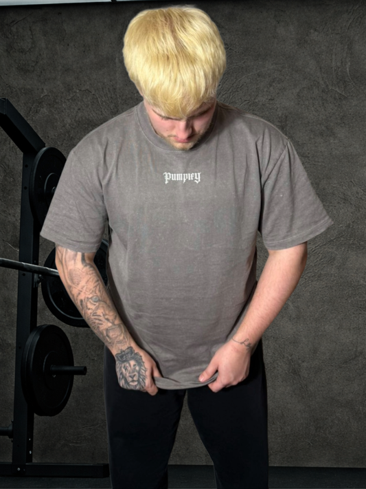 PUMPIFY Bulking Season Oversized Washed Stone Grey Tee