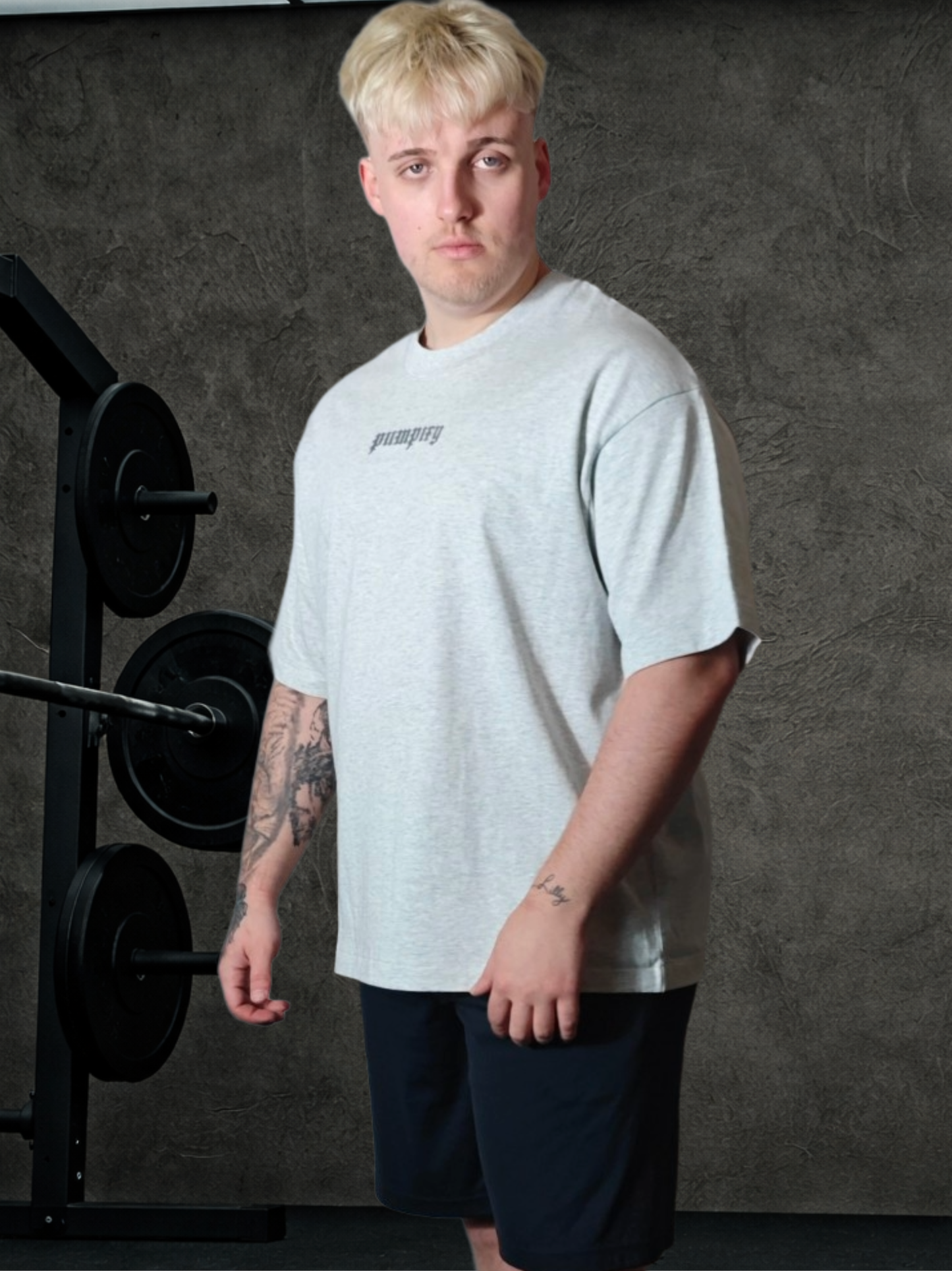 PUMPIFY Old English Boxy Oversized Tee (Cool Grey)